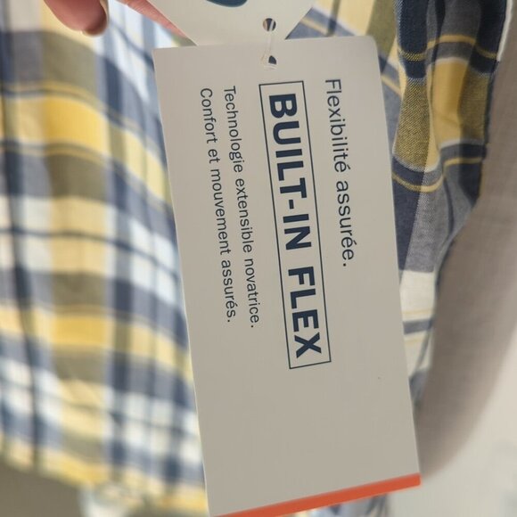 Old Navy Men's Yellow Blue Plaid Shirt Short Sleeve Summer - Slim Fit Size M NWT - Picture 5 of 5